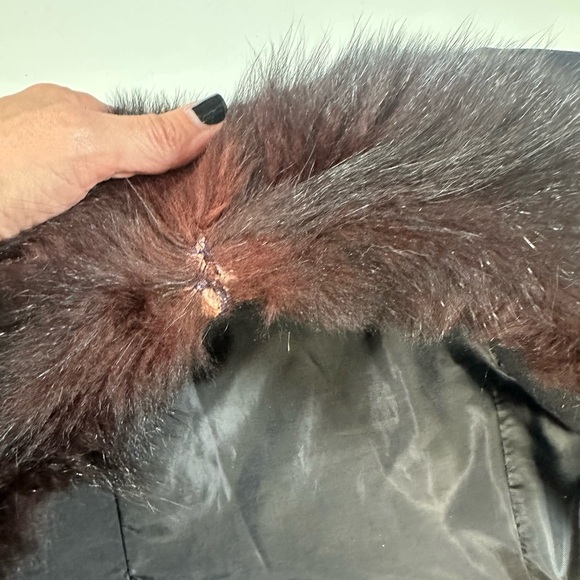 A272 Vintage Real Fur Boiled Wool Black Blazer Sz Small - Picture 7 of 7